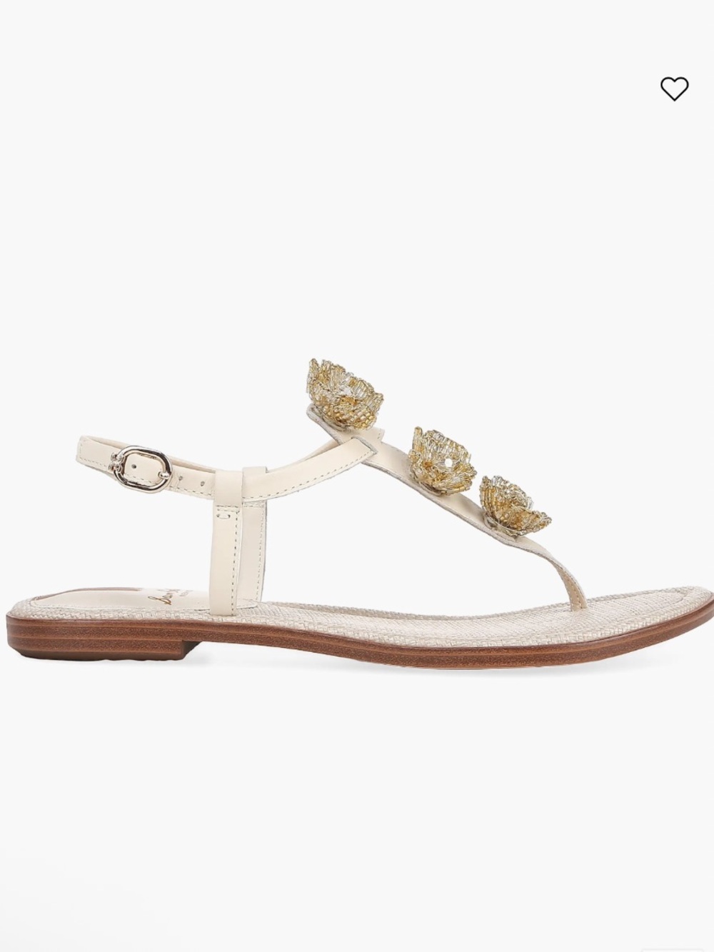 NEW! SAM EDELMAN Gigi Flora Thong Leather Women’s Sandals Gold Beaded Flower